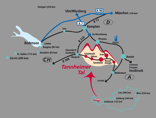 Anreiseplan ins Tannheimer Tal
